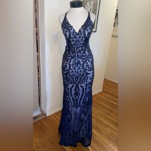 Navy Blue sequins Embellished Evening Gown Windsor 5/6 style W1MZV916